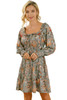 Multicolour Floral Long Sleeve Frilled U-Neck Ruffled Dress