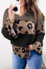 Multicolour Colorblock Patchwork V-Neck Loose Sleeve Knit Top
