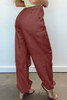Mineral Red Solid Color Drawstring Waist Wide Leg Cargo Pants