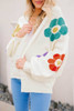 White Flower Jacquared Bubble Sleeve Open Cardigan White Flower Jacquared Bubble Sleeve Open Cardigan