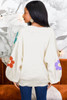 White Flower Jacquared Bubble Sleeve Open Cardigan White Flower Jacquared Bubble Sleeve Open Cardigan
