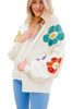 White Flower Jacquared Bubble Sleeve Open Cardigan White Flower Jacquared Bubble Sleeve Open Cardigan
