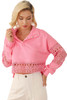 Pink Hollowed Lace Splicing Cropped Sweatshirt