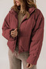 Burgundy Zip Up Drawstring Hem Puffer Coat