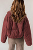 Burgundy Zip Up Drawstring Hem Puffer Coat