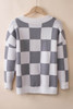 Gray Contrast Checkered Print Button Up Sweater Cardigan