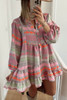 Multicolour Boho Print Puff Sleeve Buttoned Babydoll Dress