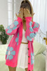 Strawberry Pink Floral Print Button up Knitted Cardigan Strawberry Pink Floral Print Button up Knitted Cardigan