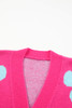 Strawberry Pink Floral Print Button up Knitted Cardigan Strawberry Pink Floral Print Button up Knitted Cardigan