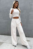 Beige Crop Top and Wide Leg Pants Two Piece Set