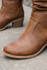Chestnut Pleated Leather Block Heel Western Boots