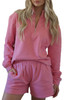 Bonbon Quarter Zip Long Sleeve Top and Shorts Outfit