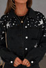 Black Distressed Pearls Star Cropped Denim Jacket