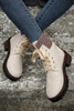 Beige Knitted Patched Lace-up Heeled Ankle Boots