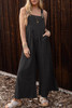 Black Striped Pleated Wide Leg Pocketed Jumpsuit Black Striped Pleated Wide Leg Pocketed Jumpsuit