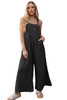 Black Striped Pleated Wide Leg Pocketed Jumpsuit Black Striped Pleated Wide Leg Pocketed Jumpsuit