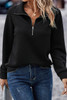 Black Solid Half Zipper Quilted Pullover Sweatshirt