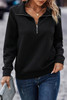 Black Solid Half Zipper Quilted Pullover Sweatshirt