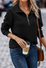 Black Solid Half Zipper Quilted Pullover Sweatshirt