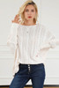 Beige Ribbed Hollow Knit Dolman Sleeve Sweater