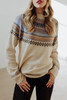 Multicolor Vintage Geometric Detail Round Neck Sweater