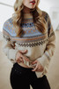 Multicolor Vintage Geometric Detail Round Neck Sweater