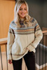 Multicolor Vintage Geometric Detail Round Neck Sweater