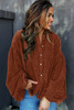 Coffee Textured Corduroy Puff Sleeve Shacket