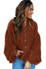 Coffee Textured Corduroy Puff Sleeve Shacket