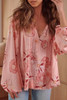 Multicolor Floral Tasseled V Neck Puff Sleeve Blouse