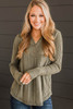 Jungle Green V Neck Buttoned Ribbed Knit Top