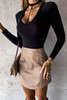Black Solid Color Halter Neck Tie Long Sleeve Bodysuit