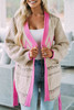 Gray Geometric Cable Knit Pocketed Open Front Cardigan