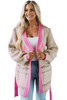 Gray Geometric Cable Knit Pocketed Open Front Cardigan Gray Geometric Cable Knit Pocketed Open Front Cardigan