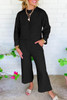 Black Solid Quilted Pullover and Pants Outfit