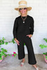 Black Solid Quilted Pullover and Pants Outfit