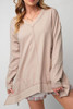 Apricot Exposed Seam V Neck Split Hem Tunic Top Apricot Exposed Seam V Neck Split Hem Tunic Top