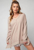 Apricot Exposed Seam V Neck Split Hem Tunic Top Apricot Exposed Seam V Neck Split Hem Tunic Top