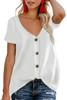 Button Detail Short Sleeve V Neck Blouse