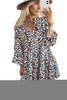 Blue Leopard Print Bubble Sleeve Ruffled Shirt Dress