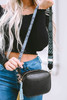 Black Geometric Print Strap Tassel Shoulder Bag 20*6*16cm