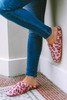 Dark Pink Leopard Print Fuzzy Home Slippers