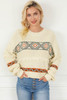 Snow White Western Geometric Print Tasseled Textured Sweater