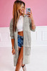 khaki Hollowed Mix Pattern Knitted Long Sweater Cardigan