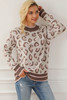 Brown Two-tone Ribbed Trim Contrast Leopard Sweater