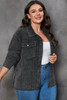 Gray Plus Size Flap Pocket Raw Edge Corduroy Jacket