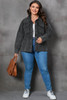 Gray Plus Size Flap Pocket Raw Edge Corduroy Jacket