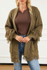 Fringe Trim Cable Knit Open Cardigan