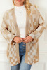 Khaki Mixed Checker Knit Drop Shoulder Cardigan