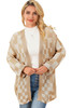 Khaki Mixed Checker Knit Drop Shoulder Cardigan